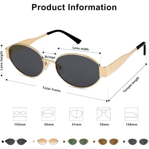 🆕Women Men Retro Gold Grey Oval Sunglasses Trendy UV400 Classic Shades - Picture 5 of 6